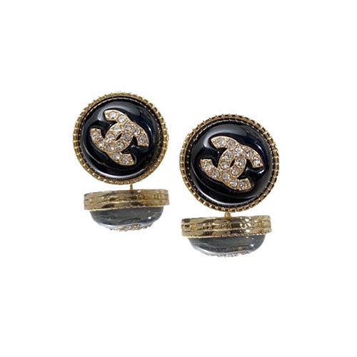 18K  Chanel Pearl Crystal Stud Earrings