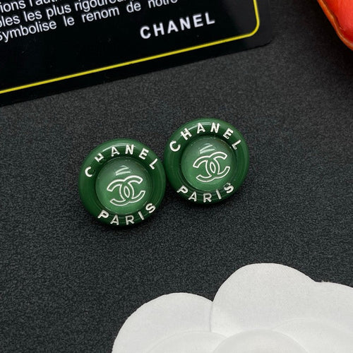 18K  Chanel Green Round Earrings